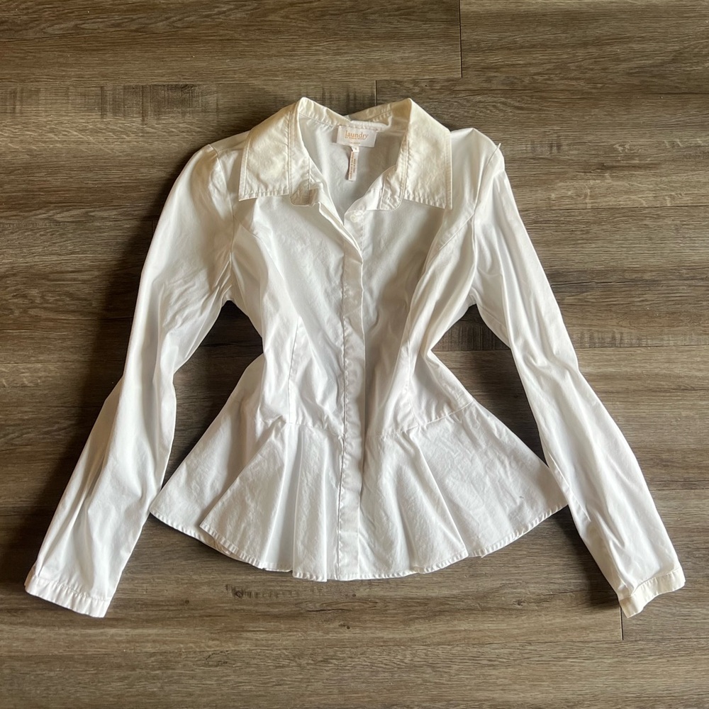 Laundry By Shelli Segal White Button Down Peplum Shirt